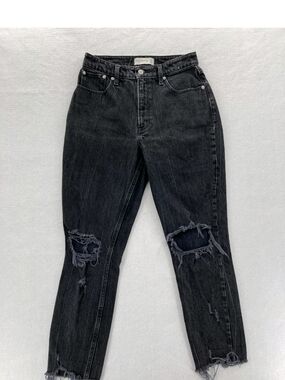 Women's Washed Black Straight-Leg Ripped Jeans